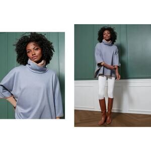 Tuckernuck Piper Poncho Slate Blue One Size Leather Trim Preppy Equestrian